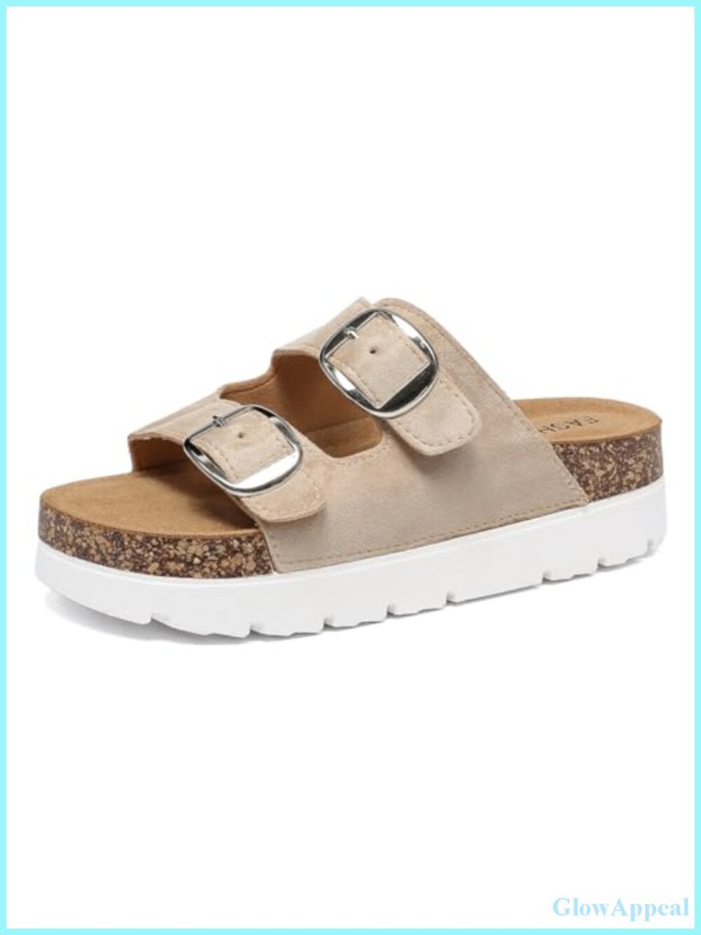 Platform Sandals Cork Footbed Slides Double Buckle Open Toe Women's Shoes